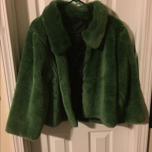 Green faux fur coat